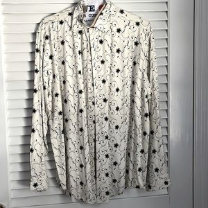 Bobby Chan ivory and black silk embroidered button down shirt